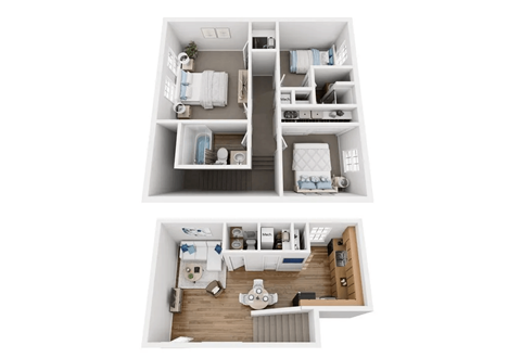 Floor plan for 2 beds, 2.5 baths, 1400 sqft